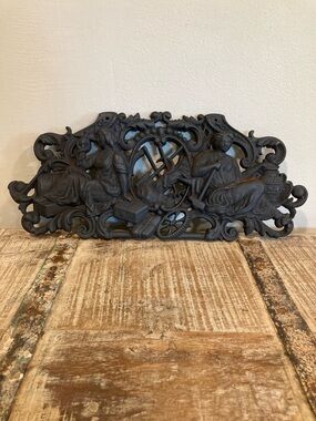 16” Cast Iron Decorative Wall Plaque Man and Woman in Robes with Tools